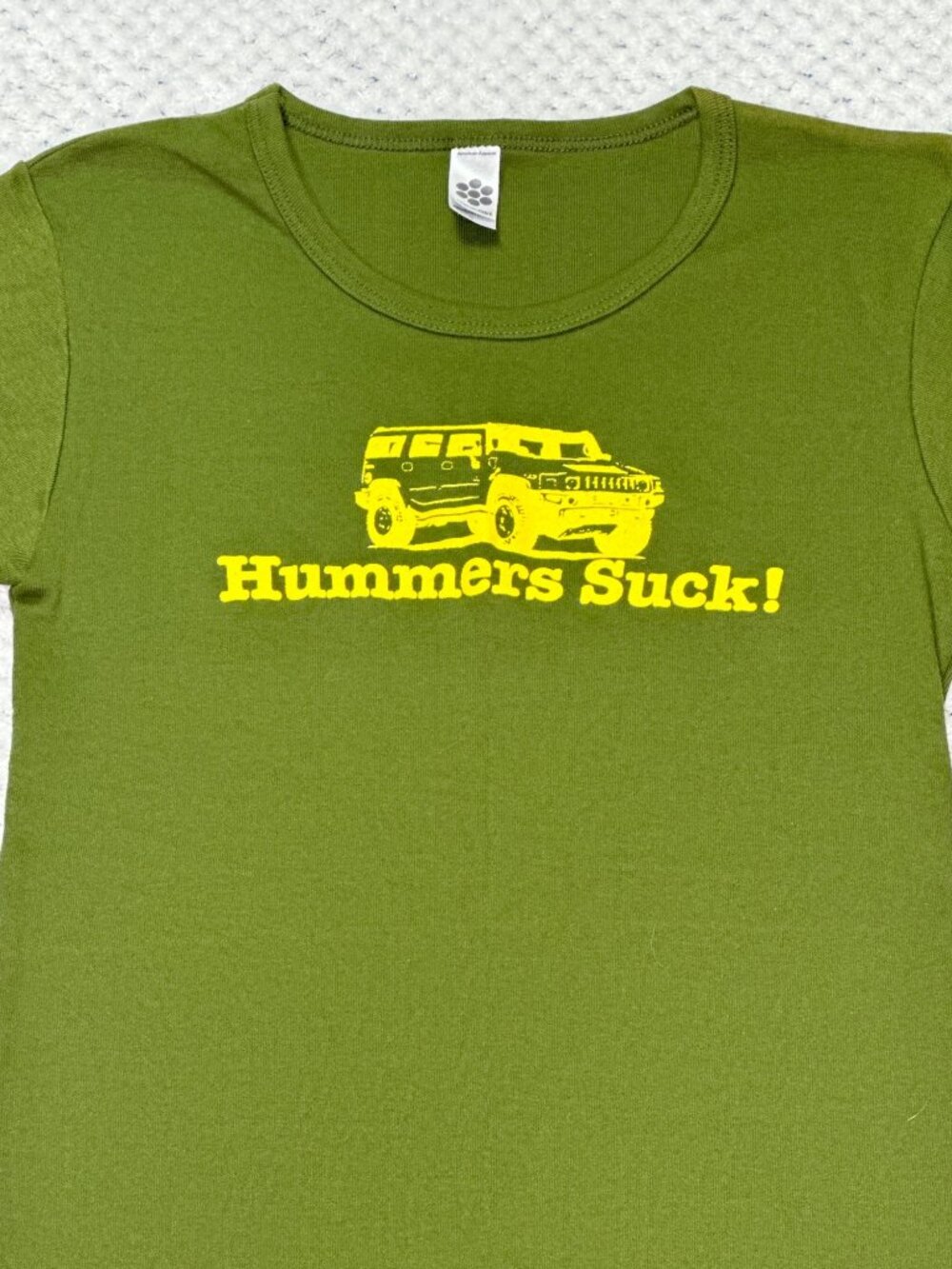American Apparel Girls S Hummers Suck Graphic T Shirt Green Made USA Cotton